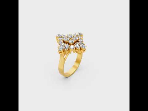 A cinematic 360-degree video showcase highlighting the incredible Brilliant Sparkle of a 1.64 Carat Multishape (Marquise Pear Round Cut) Lab-Grown Diamond Cocktail Ring, rotating fluidly in 9K, 14K, 18K Yellow, White, Rose Gold, and 950 Platinum settings to display the pinnacle of Ethical Luxury Fine Jewelry.