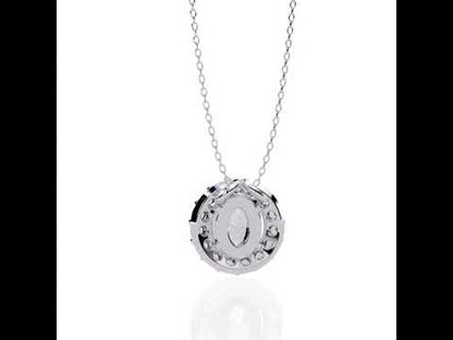 0.97 Ct Oval & Round Cut Lab Grown Diamond Halo Pendant with Chain