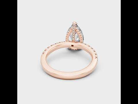 5.91 Ct Pear &amp; Round Cut Lab-Grown Diamond Halo &amp; Solitaire Ring With Accents in 9K, 14K, 18K Yellow, White, Rose Gold or 950 Platinum. IGI / GLI Certified ethical luxury jewelry.
