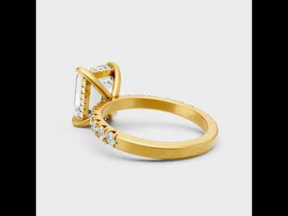 4.30 Ct Emerald & Round Cut Lab-Grown Diamond Hidden Halo Ring in