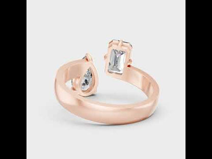 2.3 Ct Emerald &amp; Pear Cut Lab-Grown Diamond Toi Et Moi Ring in 9K, 14K, 18K Yellow, White, Rose Gold or 950 Platinum. Ethical luxury fine jewelry with timeless elegance.