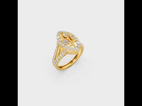 A cinematic 360-degree video showcase highlighting the incredible Brilliant Sparkle of a 0.94 Carat Marquise and Round Cut Lab-Grown Diamond Cocktail Ring, rotating fluidly in 9K, 14K, 18K Yellow, White, Rose Gold, and 950 Platinum settings to display the pinnacle of Ethical Luxury Fine Jewelry.