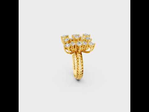 A cinematic 360-degree video showcase highlighting the incredible Brilliant Sparkle of a 2.21 Carat Princess Cut Lab-Grown Diamond Cocktail Ring, rotating fluidly in 9K, 14K, 18K Yellow, White, Rose Gold, and 950 Platinum settings to display the pinnacle of Ethical Luxury Fine Jewelry.