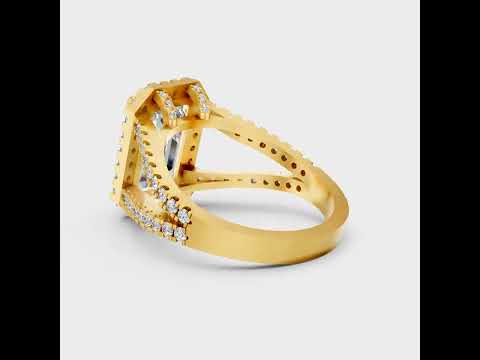 4.78 Ct Emerald & Round Cut Lab-Grown Diamond Halo Solitaire Ring With Accents in 9K, 14K, 18K Gold or 950 Platinum. Ethical luxury fine jewelry with exceptional brilliance.