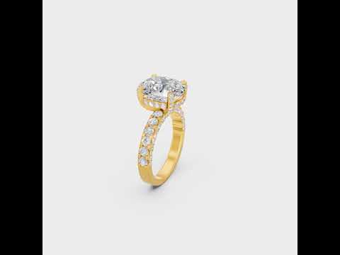 Behold the grandeur of the 8.15 Carat Cushion and Round Cut Lab-Grown Diamond Solitaire with Accents Ring. Featuring a stunning cushion center stone enhanced by brilliant round accent diamonds, this piece radiates maximum fire and elegance. Available in Yellow Gold, Rose Gold, White Gold, and 950 Platinum.