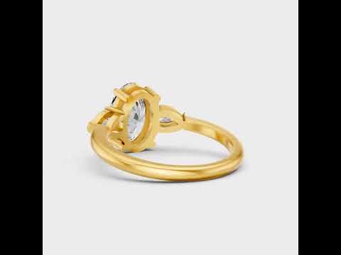 2 Carat Oval & Pear Cut Lab-Grown Diamond Three-Stone Ring in 9K, 14K, 18K Yellow, White, Rose Gold or 950 Platinum. Ethical luxury fine jewelry with timeless sparkle.