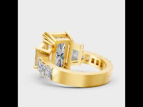 9.21 Ct Radiant & Trapezoid Cut Lab-Grown Diamond Solitaire Ring With Accents in 9K, 14K, 18K Yellow, White, Rose Gold or 950 Platinum. Ethical luxury fine jewelry with exceptional brilliance.
