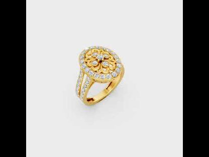 A cinematic 360-degree video showcase highlighting the incredible Brilliant Sparkle of a 1.20 Carat Round Cut Lab-Grown Diamond Cocktail Ring, rotating fluidly in 9K, 14K, 18K Yellow, White, Rose Gold, and 950 Platinum settings to display the pinnacle of Ethical Luxury Fine Jewelry.