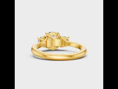 2.7 Ct Cushion &amp; Round Cut Lab-Grown Diamond Three-Stone Ring in 9K, 14K, 18K Yellow, White, Rose Gold or 950 Platinum. Ethical luxury fine jewelry with timeless brilliance.