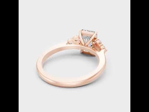 1.51 Ct Radiant & Round Cut Lab-Grown Diamond Solitaire Ring With Accents in 9K, 14K, 18K Gold or 950 Platinum. 