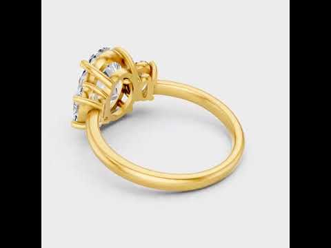 3.8 Ct Oval Cut Lab-Grown Diamond Three-Stone Ring in 9K, 14K, 18K Yellow, White, Rose Gold or 950 Platinum. IGI / GLI Certified ethical luxury fine jewelry.