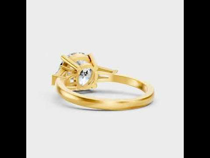 3.32 Ct Round & Baguette Lab-Grown Diamond Three-Stone Ring in
