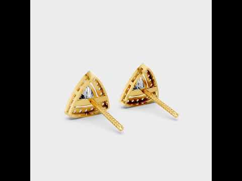 A 360-degree high-definition video showcase detailing the captivating Brilliant Sparkle of 2.05 Carat Trillion and Round Cut Lab-Grown Diamond Halo Stud Earrings, sweeping through 9K, 14K, 18K Yellow, White, Rose Gold, and 950 Platinum options to highlight the ultimate in Ethical Luxury Fine Jewelry.