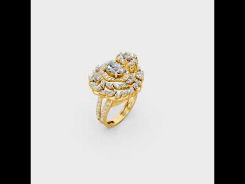 A cinematic 360-degree video showcase highlighting the incredible Brilliant Sparkle of a 3.28 Carat Multishape (Marquise Oval Pear Round Cut) Lab-Grown Diamond Cocktail Ring, rotating fluidly in 9K, 14K, 18K Yellow, White, Rose Gold, and 950 Platinum settings to display the pinnacle of Ethical Luxury Fine Jewelry.