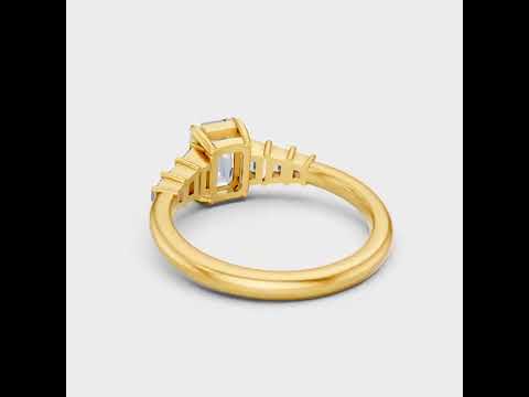 1.75 Ct Emerald &amp; Trapezoid Cut Lab Grown Diamond Ring In 9K 14K 18K Yellow White Rose Gold Or 950 Platinum. Ethical Luxury Fine Jewelry With Brilliant Sparkle.