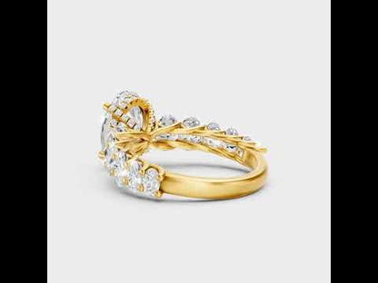 7.13 Ct Oval & Round Cut Lab-Grown Diamond Hidden Halo Ring in