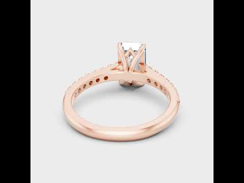 1.62 Ct Emerald & Round Cut Lab-Grown Diamond Solitaire Ring With Accents in 9K, 14K, 18K Gold or 950 Platinum.