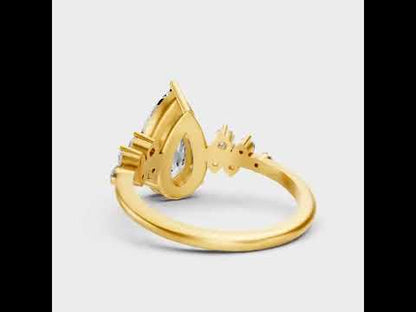 3.38 Ct Pear & Round Cut Lab-Grown Diamond Solitaire Ring With Accents in 9K, 14K, 18K Yellow, White, Rose Gold or 950 Platinum. Ethical luxury fine jewelry with refined sparkle.