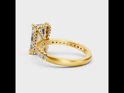 4.15 Ct Radiant &amp; Round Cut Lab-Grown Diamond Solitaire Ring With Accents in 9K, 14K, 18K Yellow, White, Rose Gold or 950 Platinum. Ethical luxury fine jewelry with brilliant sparkle and timeless elegance.