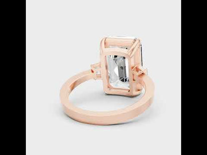 10.7 Ct Emerald & Trapezoid Cut Lab-Grown Diamond Three-Stone Ring in 9K, 14K, 18K Yellow, White, Rose Gold or 950 Platinum. Ethical high luxury fine jewelry with timeless brilliance.