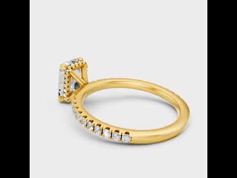 1.81 Ct Radiant &amp; Round Cut Lab-Grown Diamond Solitaire With Halo &amp; Accents Ring in 9K, 14K, 18K Gold or 950 Platinum. IGI / GLI Certified ethical luxury jewelry.