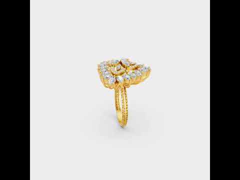 A cinematic 360-degree video showcase highlighting the incredible Brilliant Sparkle of a 2.09 Carat Multishape (Pear Marquise Round Cut) Lab-Grown Diamond Cocktail Ring, rotating fluidly in 9K, 14K, 18K Yellow, White, Rose Gold, and 950 Platinum settings to display the pinnacle of Ethical Luxury Fine Jewelry.