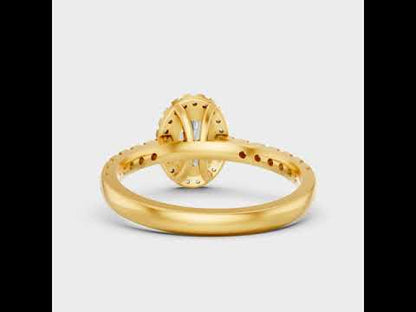 1.56 Ct Oval & Round Cut Lab-Grown Diamond Solitaire With Halo & Accents Ring in 9K, 14K, 18K Gold or 950 Platinum. Ethical luxury fine jewelry with brilliant sparkle.