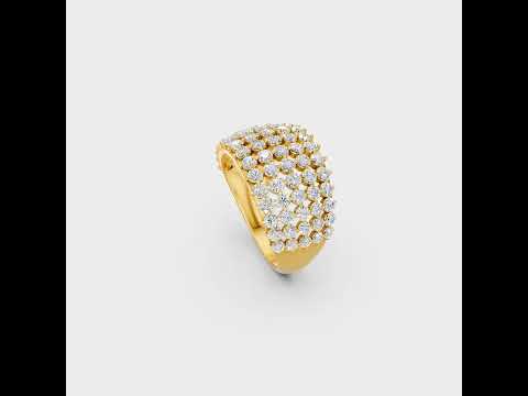 A cinematic video rotation showcasing the Brilliant Sparkle of a 2 Carat Round Cut Lab-Grown Diamond Cocktail Ring, available in 9K, 14K, 18K Yellow, White, Rose Gold, and 950 Platinum for the ultimate in Ethical Luxury Fine Jewelry.