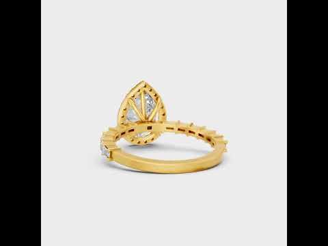 2.81 Ct Multi-Shape (Pear, Baguette, Round) Lab-Grown Diamond Halo Ring in 9K, 14K, 18K Yellow, White, Rose Gold or 950 Platinum. Ethical luxury fine jewelry with brilliant sparkle.