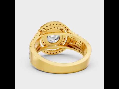 1.5 Ct Round Cut Lab-Grown Diamond Double Halo Ring in 9K, 14K, 18K Yellow, White, Rose Gold or 950 Platinum. Ethical luxury fine jewelry with brilliant sparkle, elegant halo detailing, and timeless sophistication.