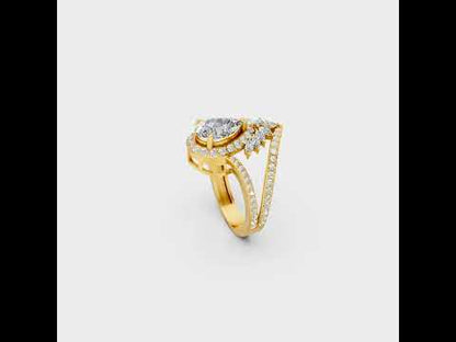 A cinematic 360-degree video showcase highlighting the incredible Brilliant Sparkle of a 2 Carat Multishape (Marquise Pear Round Cut) Lab-Grown Diamond Cocktail Ring, rotating fluidly in 9K, 14K, 18K Yellow, White, Rose Gold, and 950 Platinum settings to display the pinnacle of Ethical Luxury Fine Jewelry.