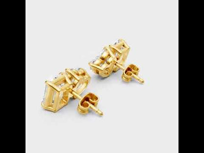 Toi-et-Moi lab-grown diamond stud earrings featuring Emerald Cut and Heart Cut Diamonds, 2 Ct Per Stud (1 + 1) for 4 Ct Total, crafted in Hallmark Rose, White, or Yellow Gold (9K, 14K, 18K) and 950 Platinum for Ethical Luxury and Modern Elegance.
