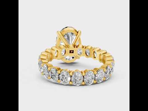 6.25 Ct Oval Cut Lab-Grown Diamond Solitaire With Accents Ring in 9K, 14K, 18K Yellow, White, Rose Gold or 950 Platinum. Ethical luxury fine jewelry with exceptional brilliance and timeless elegance.