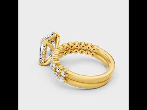 4 Ct Radiant &amp; Round Lab Grown Diamond Ring Set In 9K 14K 18K Yellow White Rose Gold Or 950 Platinum. Ethical Luxury Bridal Jewelry With Brilliant Sparkle.