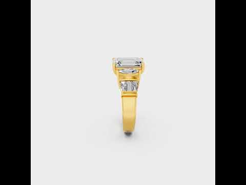 Experience geometric elegance with the 3.20 Carat Multishape Lab-Grown Diamond Ring. Showcasing a stunning arrangement of Emerald, Baguette, and Marquise cut lab-grown diamonds, this unique piece radiates modern sophistication. Available in Yellow Gold, Rose Gold, White Gold, and 950 Platinum.