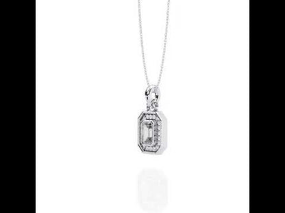 0.92 Ct Emerald & Round Cut Lab Grown Diamond Halo Pendant with Chain