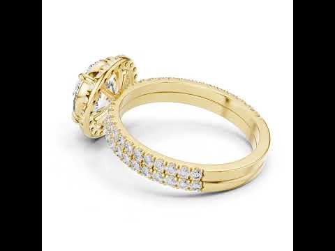 Round Cut Lab Diamond Halo Ring Set In Rose Gold Elegant Design