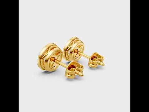 Lab-Grown Diamond Halo Earrings with 1.19 Ct Total Weight (0.595 + 0.595) Round Cut GLI Certified Diamonds, crafted in Hallmark Rose, White, or Yellow Gold (9K, 14K, 18K) and 950 Platinum for Ethical Luxury and Brilliant Sparkle.