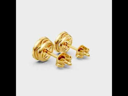 Lab-Grown Diamond Halo Earrings with 1.19 Ct Total Weight (0.595 + 0.595) Round Cut GLI Certified Diamonds, crafted in Hallmark Rose, White, or Yellow Gold (9K, 14K, 18K) and 950 Platinum for Ethical Luxury and Brilliant Sparkle.
