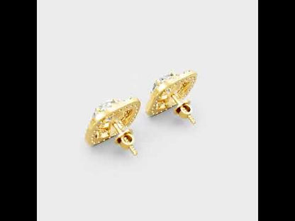 3.90 Ct Total (1.95 Ct Each) Double Halo Round Lab Grown Diamond Stud Earrings In 9K 14K 18K Yellow White Rose Gold Or 950 Platinum. GLI IGI Certified Luxury Jewelry With Exceptional Sparkle.