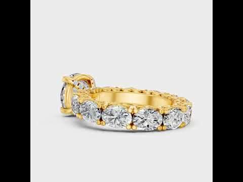 5.33 Ct Round & Oval Cut Lab-Grown Diamond Solitaire Ring With Accents in 9K, 14K, 18K Yellow, White, Rose Gold or 950 Platinum. Ethical luxury fine jewelry with refined brilliance.