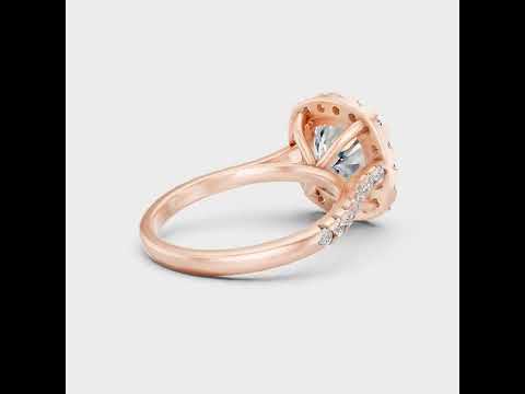 4.26 Ct Cushion & Round Cut Lab-Grown Diamond Halo Solitaire Ring With Accents in 9K, 14K, 18K Yellow, White, Rose Gold or 950 Platinum. Ethical luxury fine jewelry with brilliant sparkle, halo elegance, and timeless sophistication.