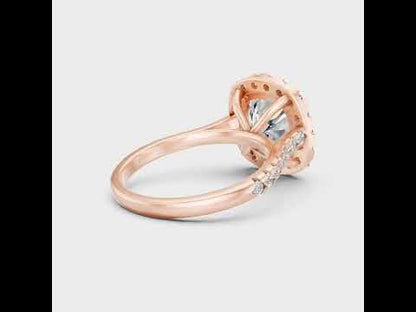 4.26 Ct Cushion & Round Cut Lab-Grown Diamond Halo Solitaire Ring With Accents in 9K, 14K, 18K Yellow, White, Rose Gold or 950 Platinum. Ethical luxury fine jewelry with brilliant sparkle, halo elegance, and timeless sophistication.