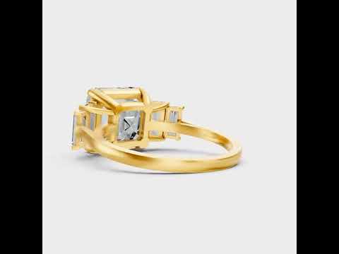 6.07 Ct Asscher & Baguette Cut Lab-Grown Diamond Solitaire Ring With Accents in 9K, 14K, 18K Yellow, White, Rose Gold or 950 Platinum. Ethical luxury fine jewelry with timeless brilliance.