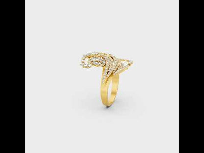 A cinematic 360-degree video showcase highlighting the incredible Brilliant Sparkle of a 1.38 Carat Marquise and Round Cut Lab-Grown Diamond Cocktail Ring, rotating fluidly in 9K, 14K, 18K Yellow, White, Rose Gold, and 950 Platinum settings to display the pinnacle of Ethical Luxury Fine Jewelry.