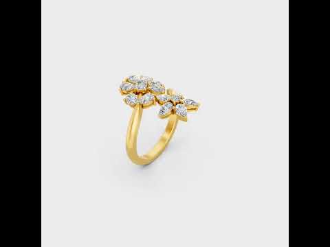 A cinematic 360-degree video showcase highlighting the incredible Brilliant Sparkle of a 1.27 Carat Multishape (Pear Emerald Round Cut) Lab-Grown Diamond Cocktail Ring, rotating fluidly in 9K, 14K, 18K Yellow, White, Rose Gold, and 950 Platinum settings to display the pinnacle of Ethical Luxury Fine Jewelry.