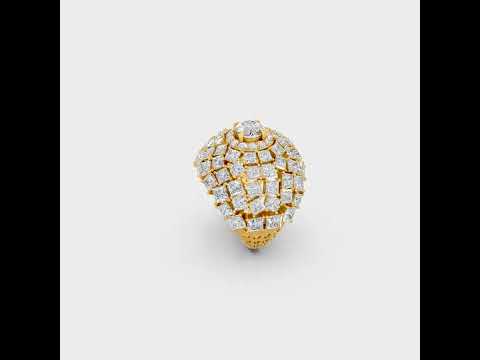 A cinematic 360-degree video showcase highlighting the incredible Brilliant Sparkle of a 10.75 Carat Princess and Round Cut Lab-Grown Diamond Cocktail Ring, rotating fluidly in 9K, 14K, 18K Yellow, White, Rose Gold, and 950 Platinum settings to display the pinnacle of Ethical Luxury Fine Jewelry.