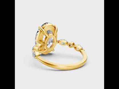 4.05 Ct Oval, Marquise & Round Cut Lab-Grown Diamond Solitaire Ring With Accents in 9K, 14K, 18K Yellow, White, Rose Gold or 950 Platinum. Ethical luxury fine jewelry with refined brilliance.