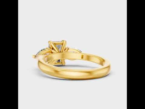 1.5 Ct Radiant &amp; Pear Cut Lab-Grown Diamond Three Stone Ring in 9K, 14K, 18K Yellow, White, Rose Gold or 950 Platinum. Ethical luxury fine jewelry with brilliant sparkle, timeless elegance, and exceptional craftsmanship.