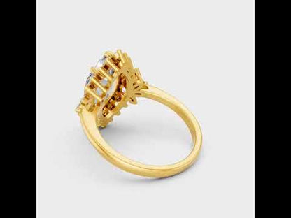 3.07 Ct Marquise & Round Cut Lab-Grown Diamond Halo Ring in 9K, 14K, 18K Yellow, White, Rose Gold or 950 Platinum. Ethical luxury fine jewelry with brilliant halo sparkle and timeless elegance.